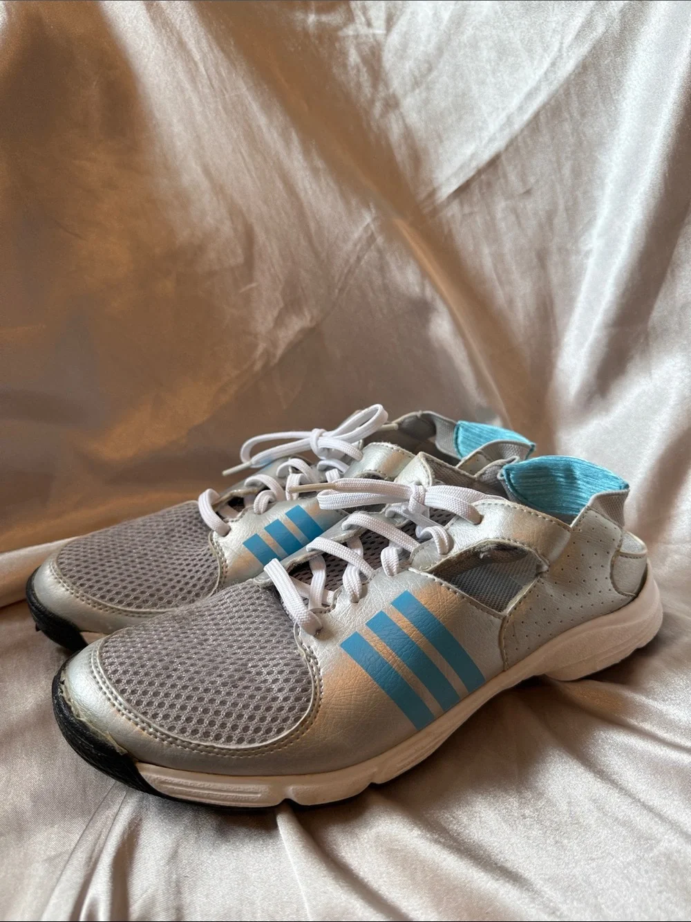 Women’s adidas Golf sling back shoes in metallic silver and blue